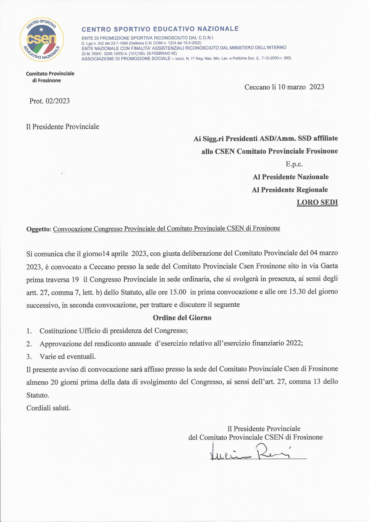 Convocazione Congresso non elettivo 2023